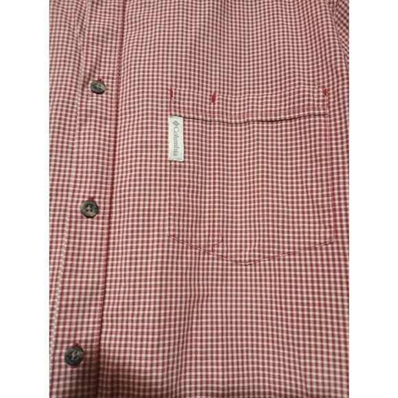 Columbia Shirt Men's Large Red Check Button Front Short Sleeve - Picture 3 of 8
